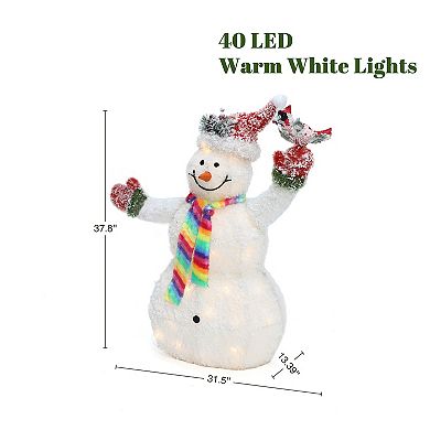 LuxenHome 3Ft Lighted Snowman with Bird, Festive Outdoor Christmas Display