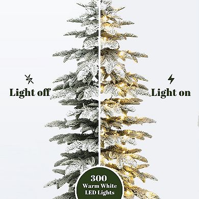 LuxenHome 3-Piece Pre-Lit Green Sweeping Branches Artificial Christmas Tree Set with Light Faux Snow