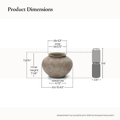 LuxenHome Rustic Ceramic Vase, 10.4" Wide Terracotta Pot with Earthy Gray-Brown Finish, Handcrafted