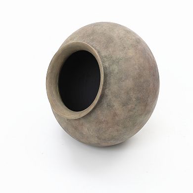 LuxenHome Rustic Ceramic Vase, 10.4" Wide Terracotta Pot with Earthy Gray-Brown Finish, Handcrafted
