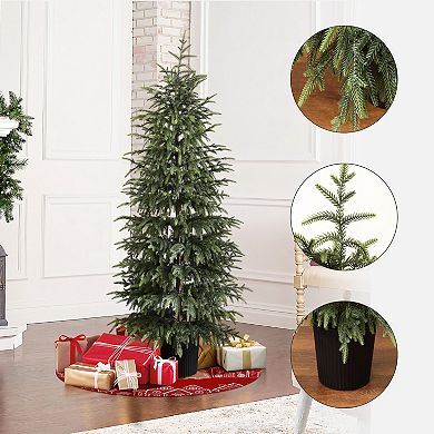 LuxenHome 5Ft Artificial Green Branches Christmas Fir Tree Potted