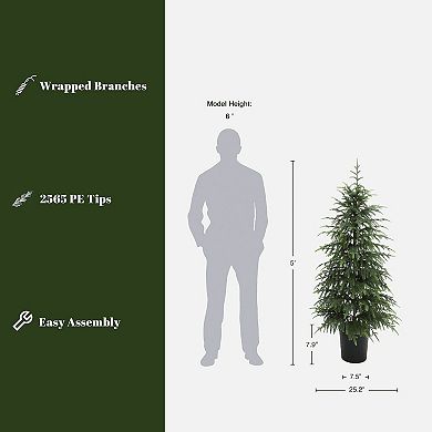 LuxenHome 5Ft Artificial Green Branches Christmas Fir Tree Potted