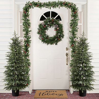 LuxenHome 5Ft Artificial Green Branches Christmas Fir Tree Potted