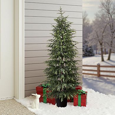 LuxenHome 5Ft Artificial Green Branches Christmas Fir Tree Potted
