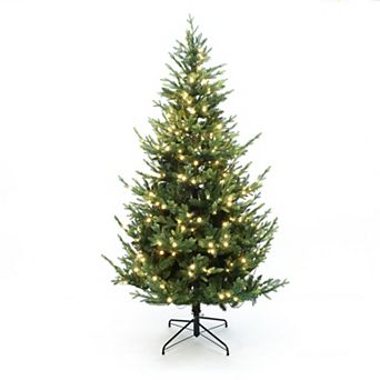 LuxenHome 7Ft Pre-Lit Artificial Natural Upswept Pine Christmas Tree with Metal Stand