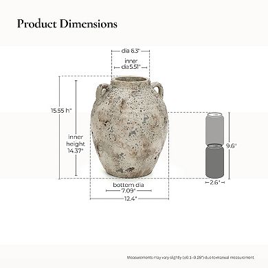 LuxenHome Rustic Antiqued Terracotta Vase, 12.4-Inch Round Bouquet Holder for Farmhouse Décor