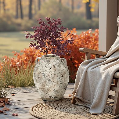 LuxenHome Rustic Antiqued Terracotta Vase, 12.4-Inch Round Bouquet Holder for Farmhouse Décor