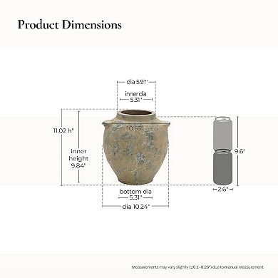 LuxenHome Old-World Brown with Gray 11-Inch Tall Round Terracotta Vase with Handles