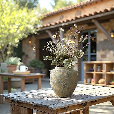 LuxenHome Old-World Brown with Gray 11-Inch Tall Round Terracotta Vase with Handles