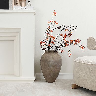 LuxenHome Rustic Ceramic Vase, 17.7" Tall Terracotta Pot with Earthy Gray-Brown Finish, Handcrafted