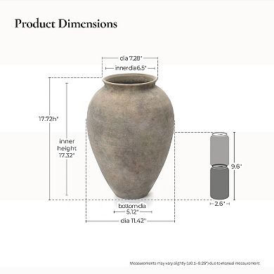 LuxenHome Rustic Ceramic Vase, 17.7" Tall Terracotta Pot with Earthy Gray-Brown Finish, Handcrafted