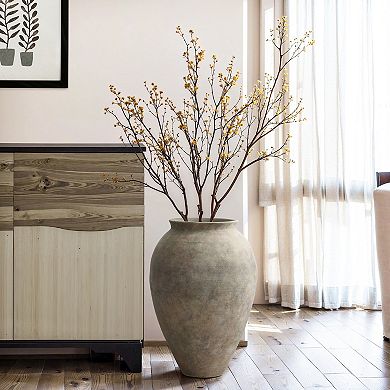 LuxenHome Rustic Ceramic Vase, 17.7" Tall Terracotta Pot with Earthy Gray-Brown Finish, Handcrafted