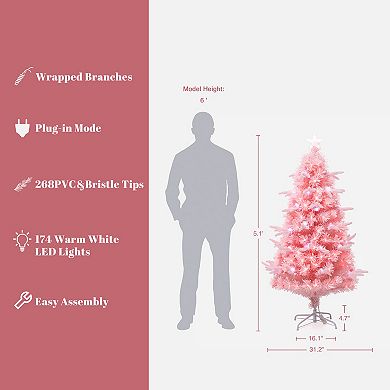 LuxenHome 5Ft Pink Cherry Blossom Christmas Tree with Fiber Optic Lights & Pinecone Star Topper