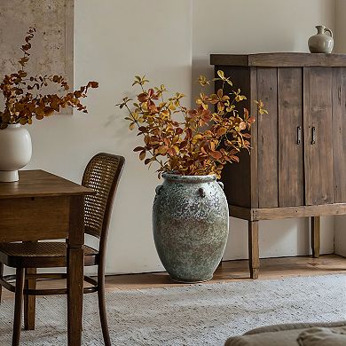 LuxenHome Antiqued Terracotta Jar Vase, Rustic 17-Inch Green & Brown Flower Holder