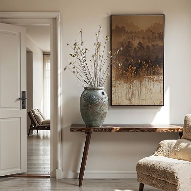 LuxenHome Antiqued Terracotta Jar Vase, Rustic 17-Inch Green & Brown Flower Holder