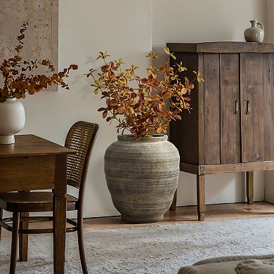 LuxenHome Vintage Pottery Brown 17.32-Inch Tall Round Ceramic Vase