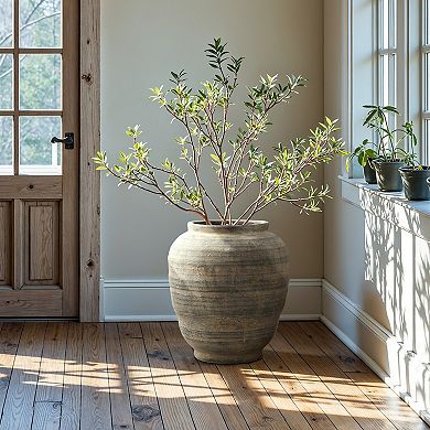 LuxenHome Vintage Pottery Brown 17.32-Inch Tall Round Ceramic Vase