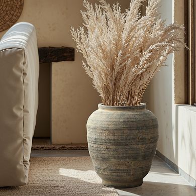 LuxenHome Vintage Pottery Brown 17.32-Inch Tall Round Ceramic Vase