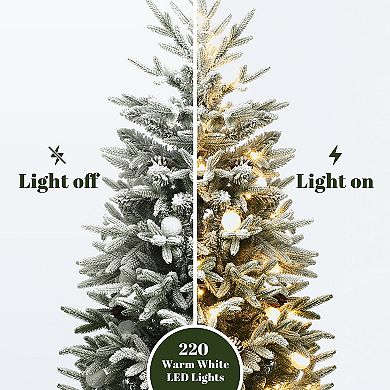 LuxenHome 3-Piece Pre-Lit Snowy Branches Artificial Christmas Tree Set with Metal Base