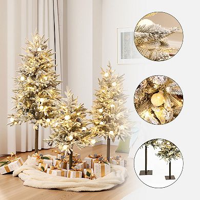 LuxenHome 3-Piece Pre-Lit Snowy Branches Artificial Christmas Tree Set with Metal Base