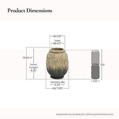 LuxenHome Old-World Brown with Green Bottom 10-Inch Tall Round Terracotta Vase