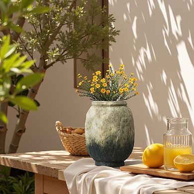 LuxenHome Old-World Brown with Green Bottom 10-Inch Tall Round Terracotta Vase