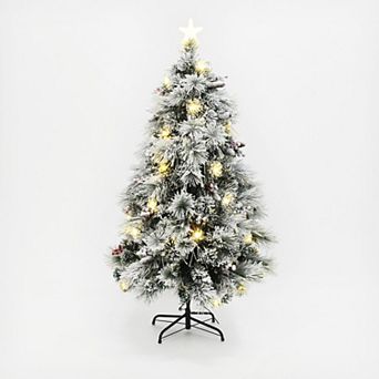 LuxenHome 5Ft Pre-Lit Pine Needle Mixed Fiber Optic Artificial Christmas Tree with Star Topper