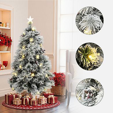 LuxenHome 5Ft Pre-Lit Pine Needle Mixed Fiber Optic Artificial Christmas Tree with Star Topper