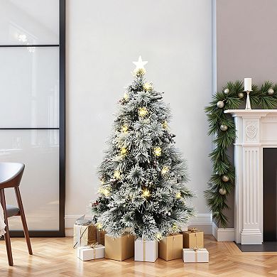LuxenHome 5Ft Pre-Lit Pine Needle Mixed Fiber Optic Artificial Christmas Tree with Star Topper