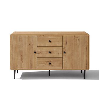 LuxenHome Oak Manufactured Wood 48.8-Inch Wide 2-Door 3-Drawer Buffet Cabinet