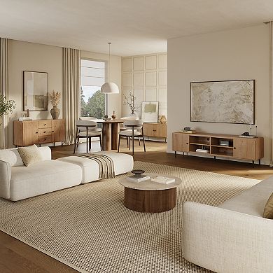 LuxenHome Oak Manufactured Wood 48.8-Inch Wide 2-Door 3-Drawer Buffet Cabinet