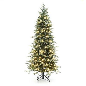 LuxenHome 6.5Ft Pre-Lit Green PE/PVC Artificial Pine Christmas Tree with Metal Stand