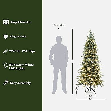 LuxenHome 6.5Ft Pre-Lit Green PE/PVC Artificial Pine Christmas Tree with Metal Stand