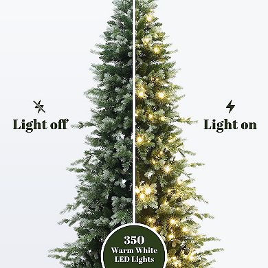 LuxenHome 6.5Ft Pre-Lit Green PE/PVC Artificial Pine Christmas Tree with Metal Stand