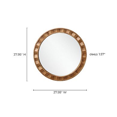 LuxenHome Natural Wood Frame Round Wall Mirror, 28” Rustic Wooden Decor