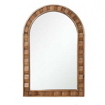 LuxenHome Natural Wood Frame Arch Rectangle Wall Mirror, 30.4” Tall Rustic Home Decor