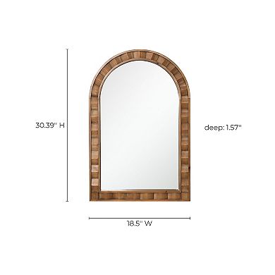 LuxenHome Natural Wood Frame Arch Rectangle Wall Mirror, 30.4” Tall Rustic Home Decor