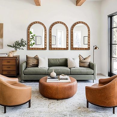 LuxenHome Natural Wood Frame Arch Rectangle Wall Mirror, 30.4” Tall Rustic Home Decor