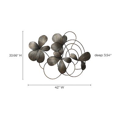 LuxenHome Dark Gray Metal Wall Art, 42” Wide Abstract Floral Decor