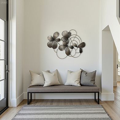 LuxenHome Dark Gray Metal Wall Art, 42” Wide Abstract Floral Decor