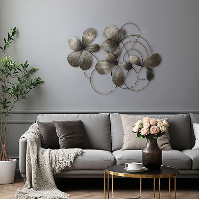 LuxenHome Dark Gray Metal Wall Art, 42” Wide Abstract Floral Decor