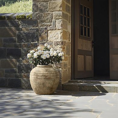 LuxenHome Weathered Terracotta Finish with Textured Ridges 11.8" Round Vase, Farmhouse Decor