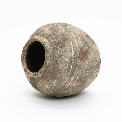 LuxenHome Weathered Terracotta Finish with Textured Ridges 11.8" Round Vase, Farmhouse Decor