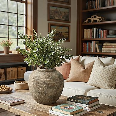 LuxenHome Weathered Terracotta Finish with Textured Ridges 11.8" Round Vase, Farmhouse Decor