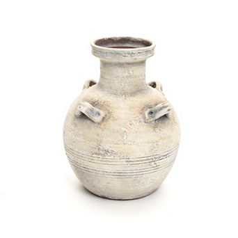 LuxenHome Rustic Off-White with Gray 12.4-Inch Tall Terracotta Urn Vase