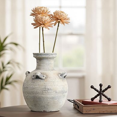 LuxenHome Rustic Off-White with Gray 12.4-Inch Tall Terracotta Urn Vase