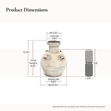 LuxenHome Rustic Off-White with Gray 12.4-Inch Tall Terracotta Urn Vase