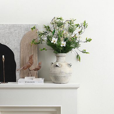 LuxenHome Rustic Off-White with Gray 12.4-Inch Tall Terracotta Urn Vase