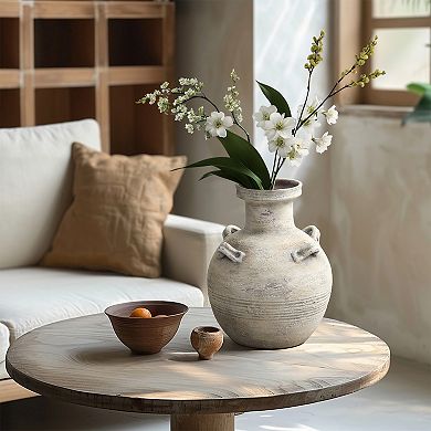 LuxenHome Rustic Off-White with Gray 12.4-Inch Tall Terracotta Urn Vase