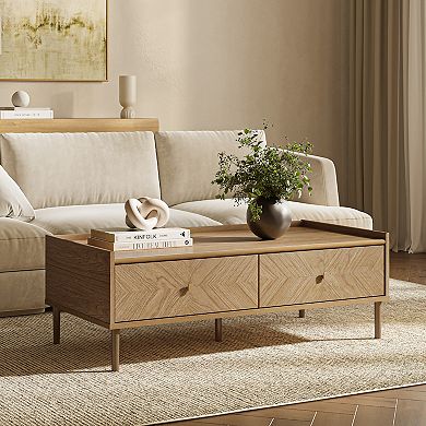 LuxenHome Summer Oak Manufactured Wood 2-Drawer 47" W x 23.4" D Coffee Table